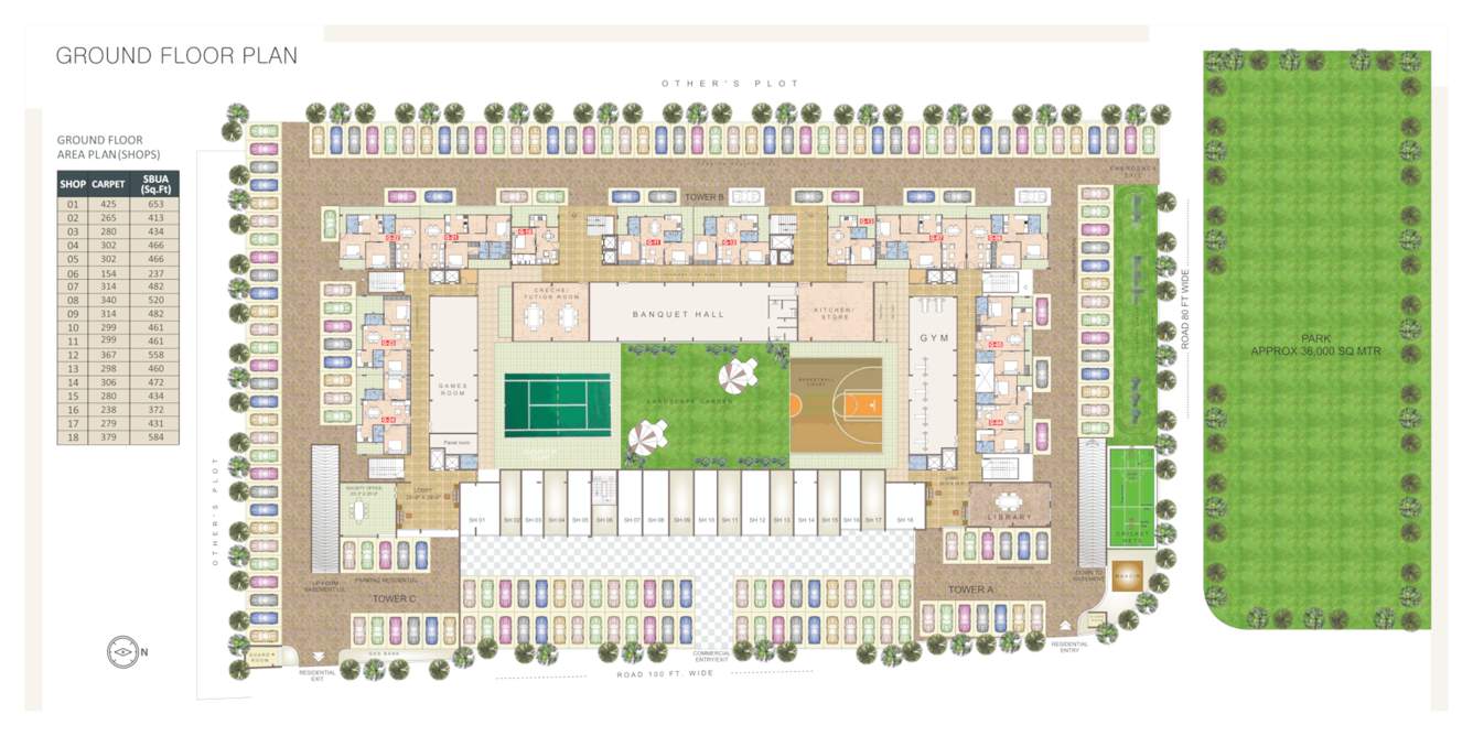  taruchaya residency Tower A, B And C Cluster Plan for ground Floor