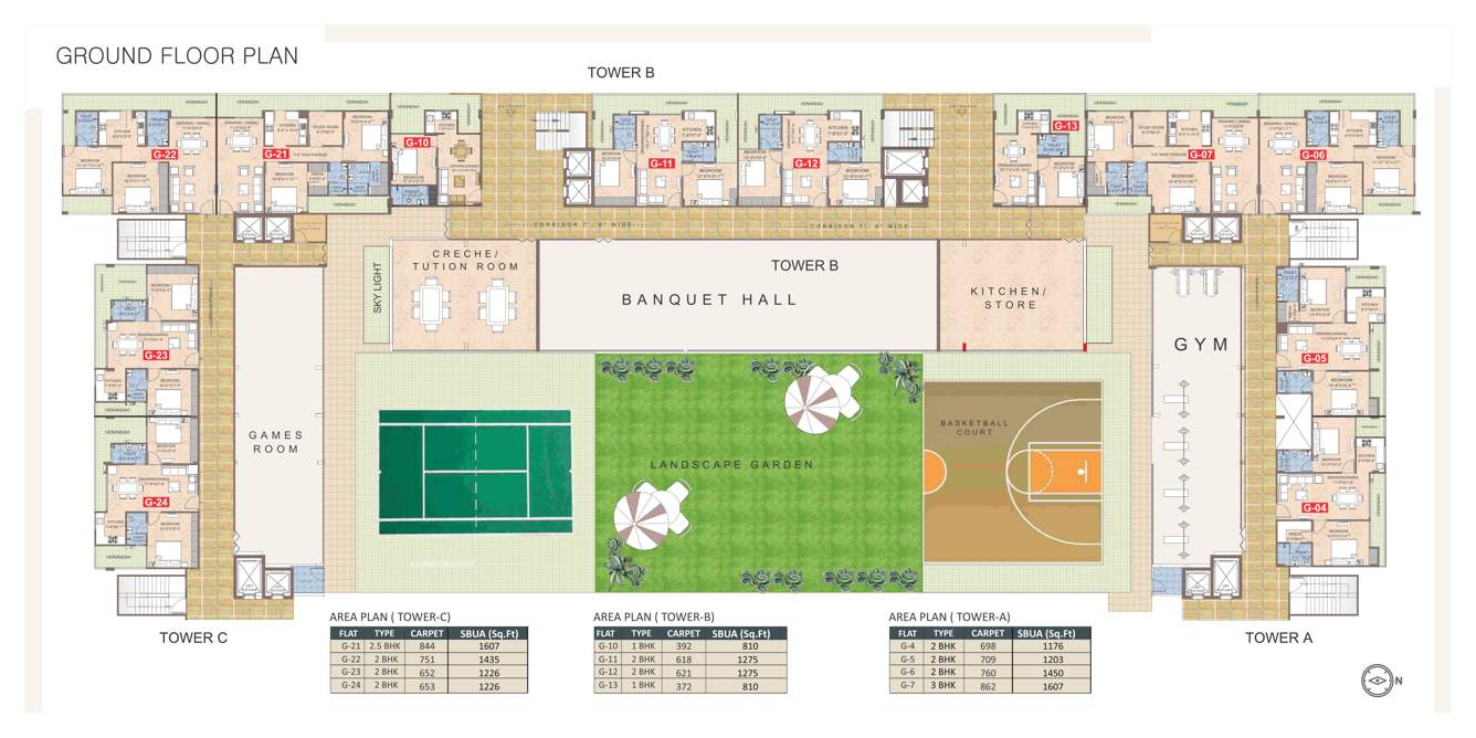 taruchaya residency Tower A, B And C Cluster Plan for ground Floor