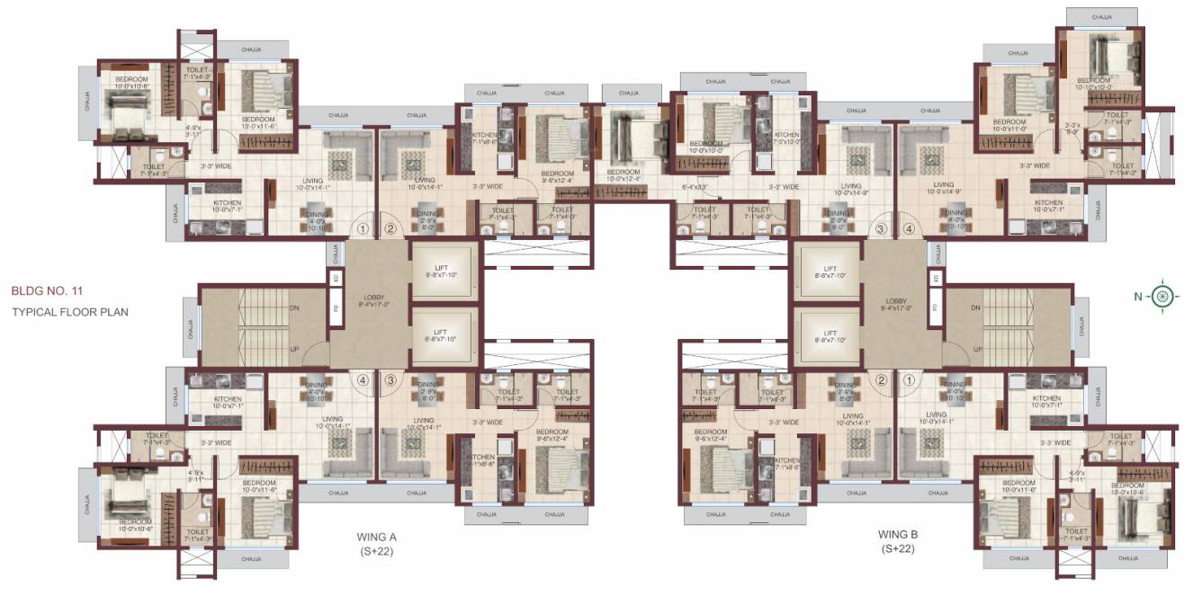 rudraksha Wing A & B Typical Cluster Plan