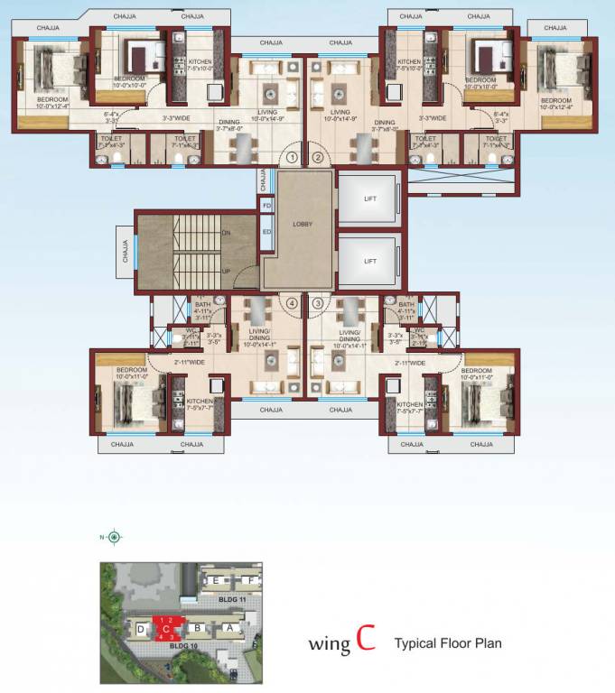 rudraksha Wing C Typical Cluster Plan