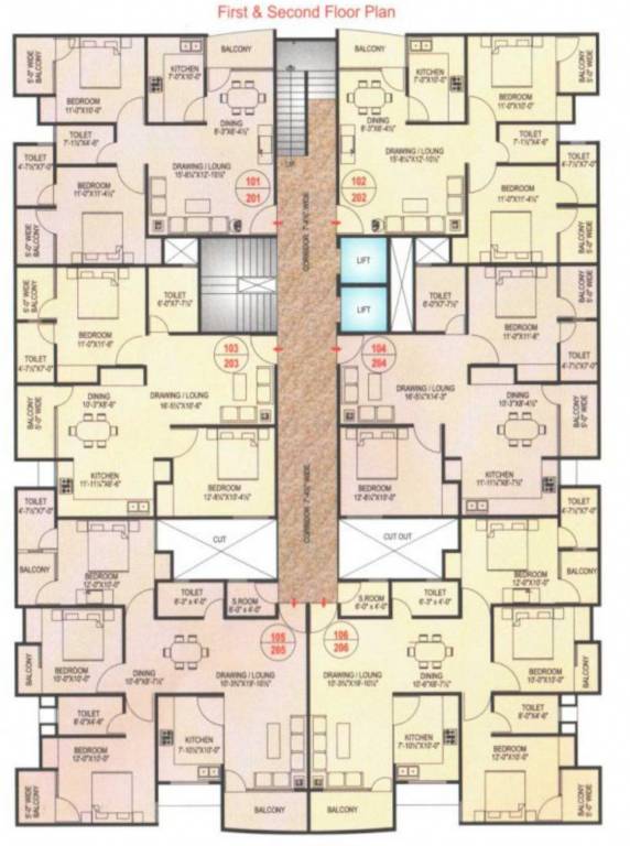 red Tower A Cluster Plan from 1st to 2nd Floor