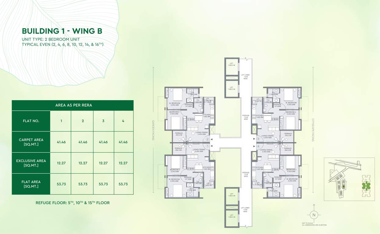 greens Godrej Greens B1 Wing B Cluster Plan For Typical Even 2, 4, 6, 8, 10, 12, 14, & 16TH