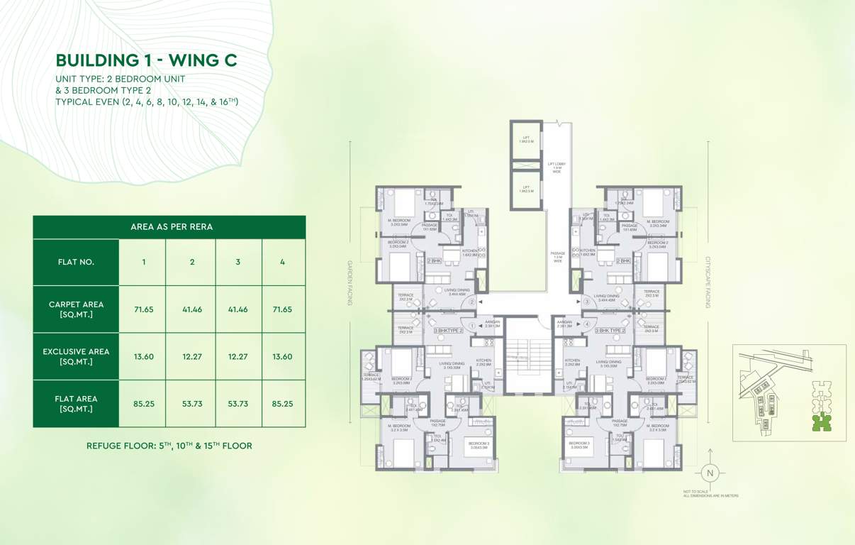 greens Godrej Greens B1 Wing C Cluster Plan For Typical Even 2, 4, 6, 8, 10, 12, 14, & 16TH
