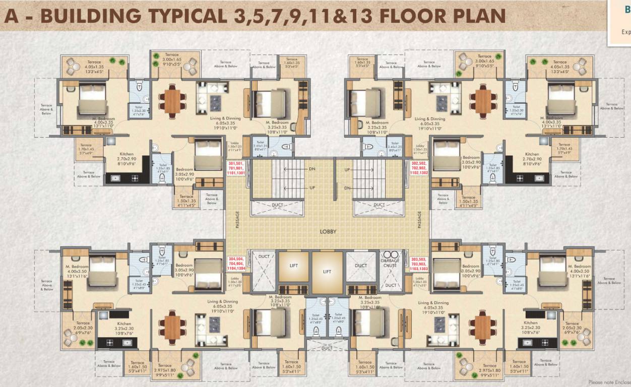 bhalchandra vihar Building A Cluster Plan For 3rd, 5th, 7th, 9th, 11th & 13th Floor Floor