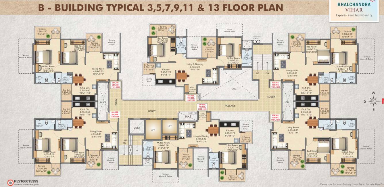 bhalchandra vihar Building B Cluster Plan For 3rd, 5th, 7th, 9th 11th, 13th Floor