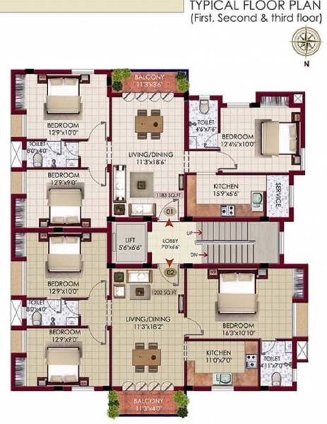  north-nest Cluster Plan from 1st to 3rd Floor