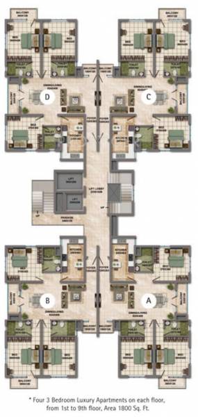 1 to 9th Floor Cluster Plan Galaxy Builders Silver Cascade 1 to 9th Floor Cluster Plan