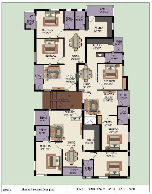 Sumangali Homes Indra Enclave Block 3,Typical  Cluster Plan