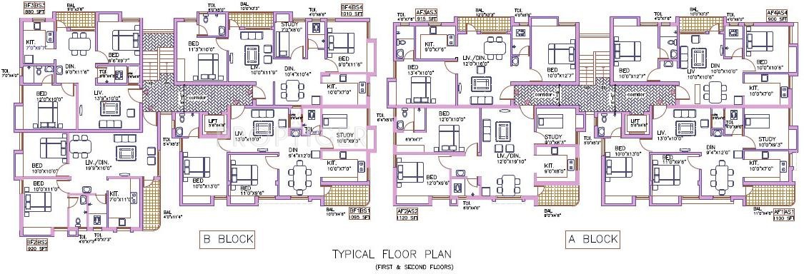 anjaneyaa housing raman Block A & B Cluster Plan for Typical Floor