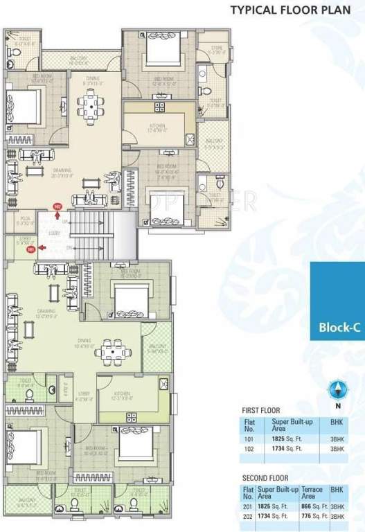 Kotecha Group Classic Residency Cluster Plan of Block C First and Second Floor