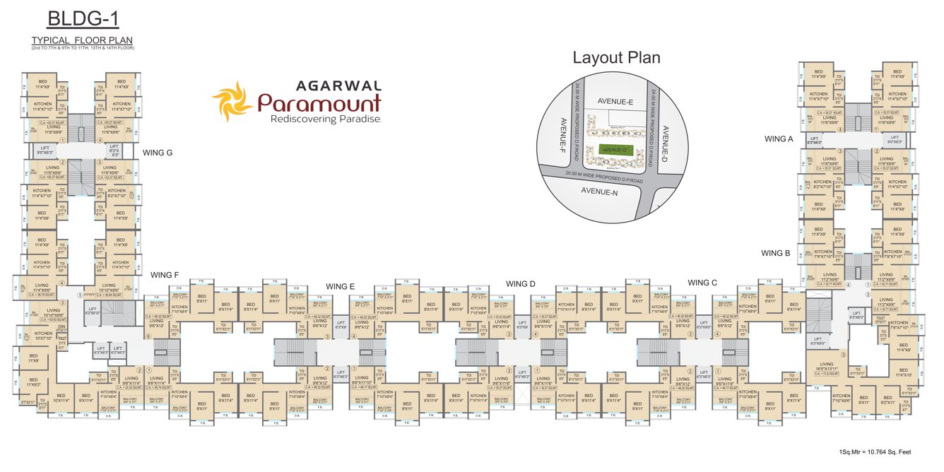  paramount Bldg No 1 Wing A B C D E F G Cluster Plan
