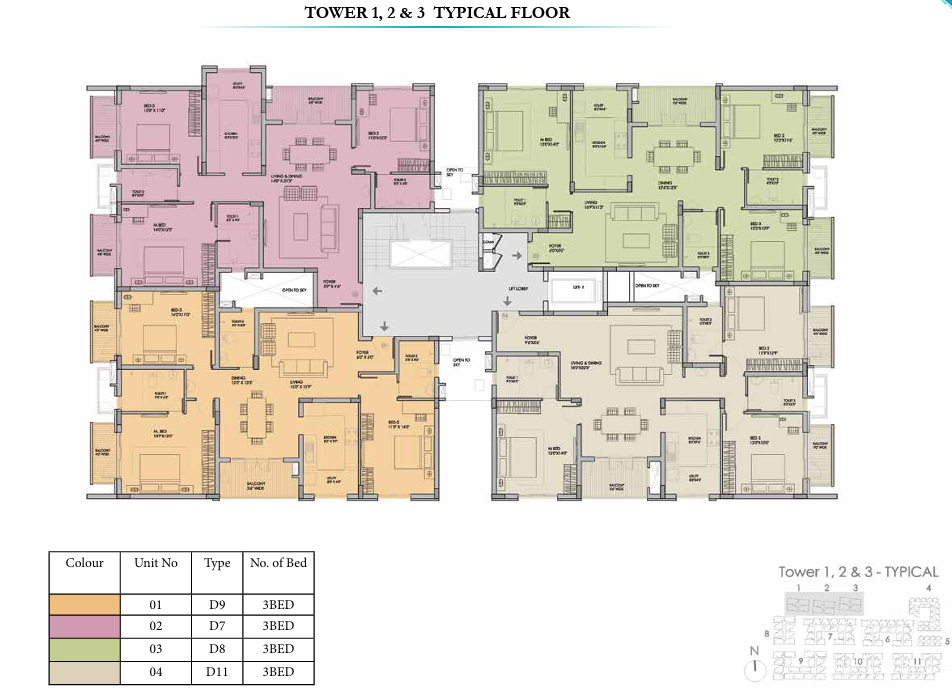  courtyards Tower 1,2,3 Cluster Plan for Typical Floor