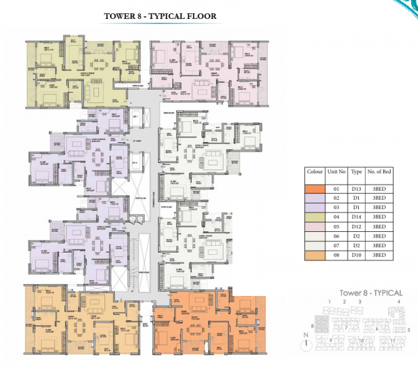  courtyards Tower 8 Cluster Plan for Typical Floor
