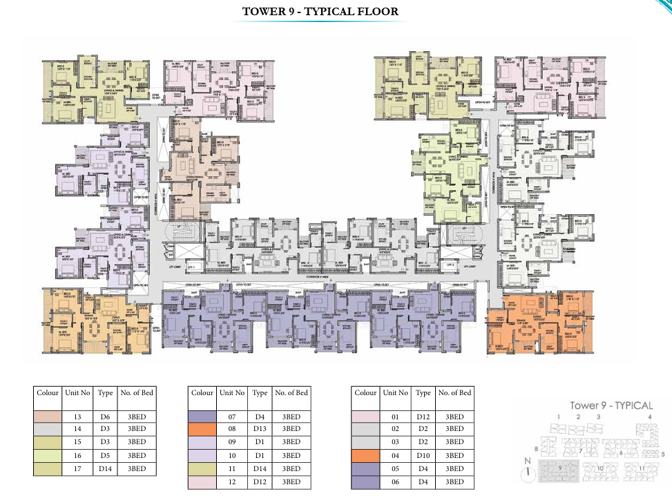  courtyards Tower 9 Cluster Plan for Typical Floor
