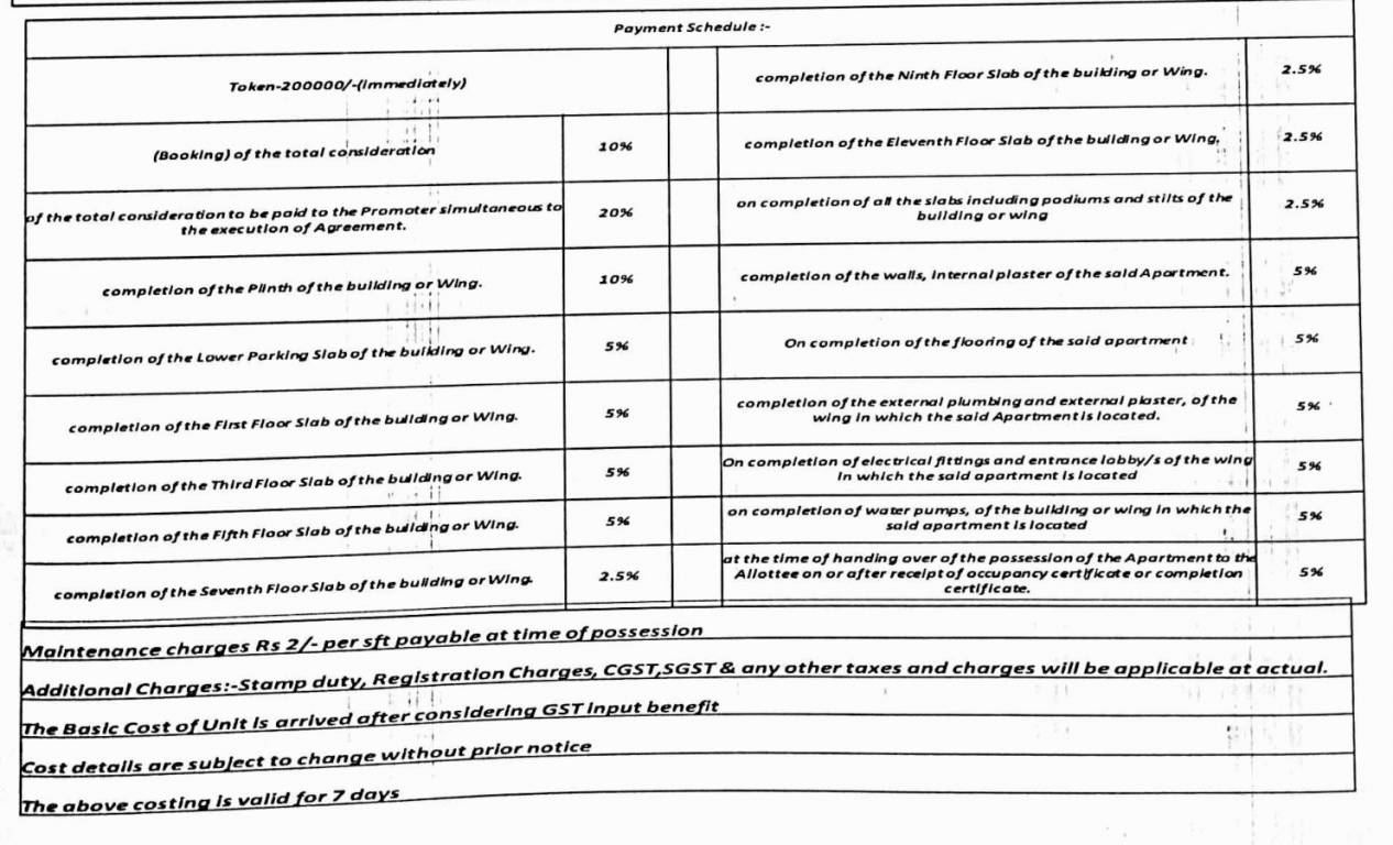 abhilasha-building-g Construction Linked Payment (CLP) Payment Plan