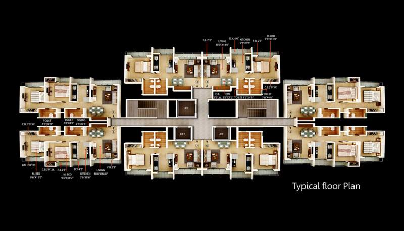 skyline ii B   Wing Cluster Plan