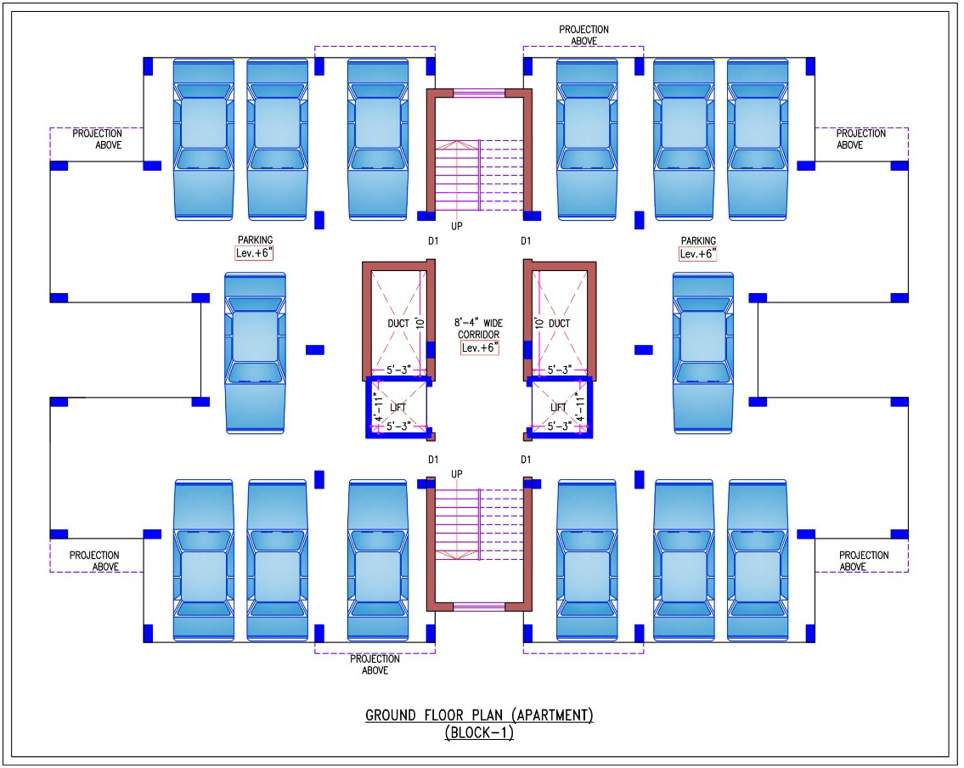  apartment Block  1 Cluster Plan for ground Floor