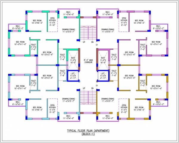  apartment Block -1 Cluster Plan for Typical Floor