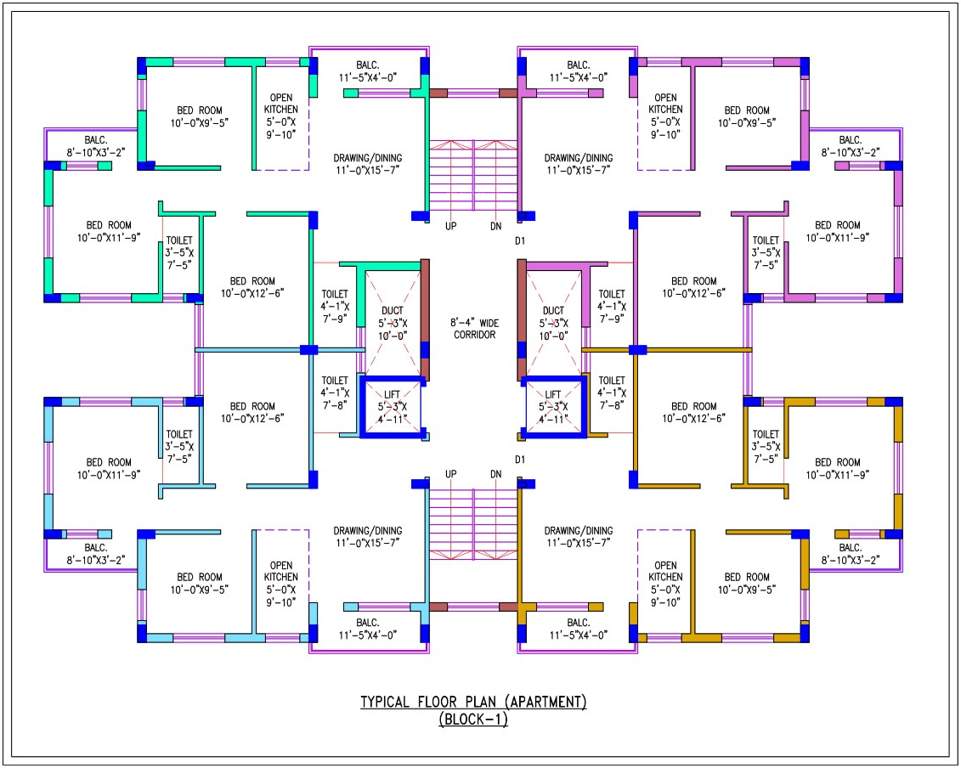  apartment Block  1 Cluster Plan for Typical Floor