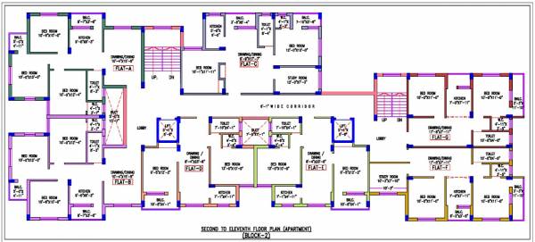  apartment Block -2 Cluster Plan from 2nd to 11th Floor