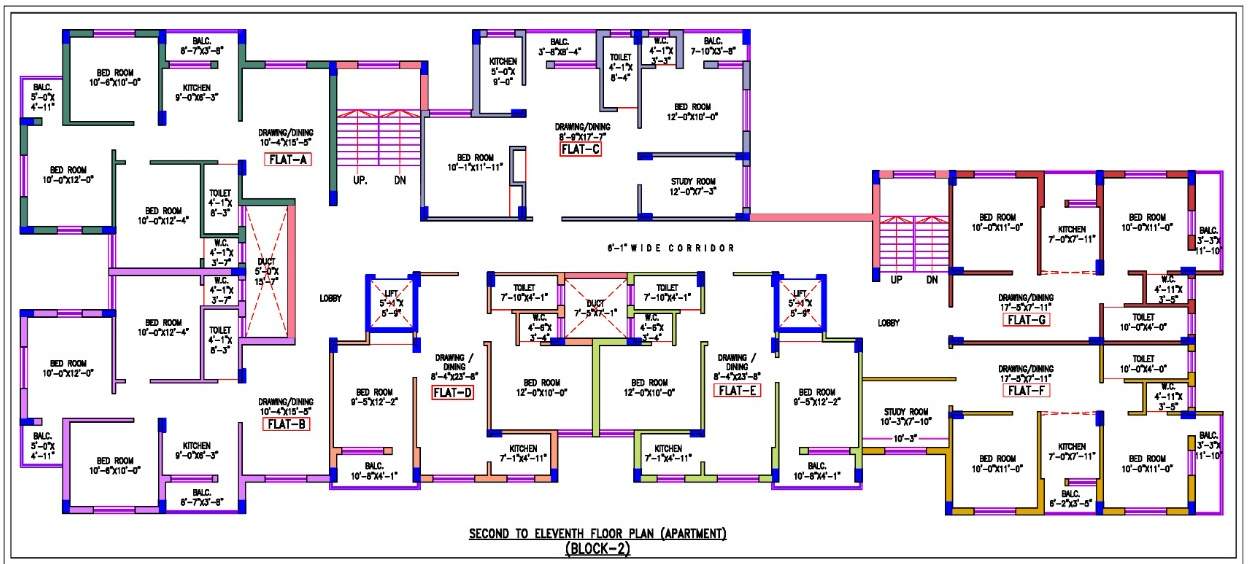  apartment Block  2 Cluster Plan from 2nd to 11th Floor