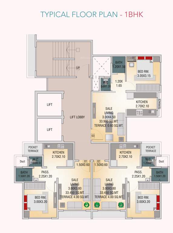  sanghvi atlanta Typical Floor Plan for 1BHK unit