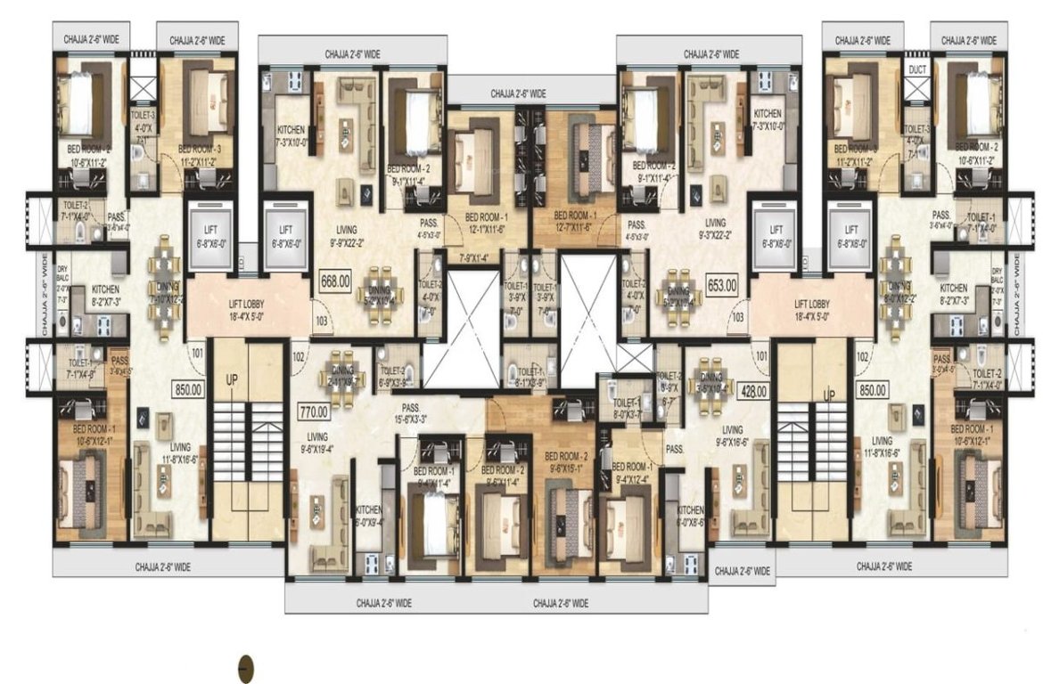 residency WING A, B Cluster Plan from 1st to 2nd Floor