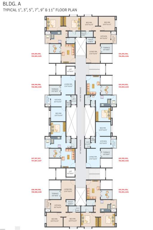  suvarna nagari Building A Cluster Plan Typical 1 , 3 , 5 , 7 , 9 & 11 Floor Plan