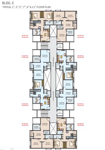  suvarna-nagari Building C Cluster Plan Typical 1 , 3 , 5 , 7 , 9 & 11 Floor Plan