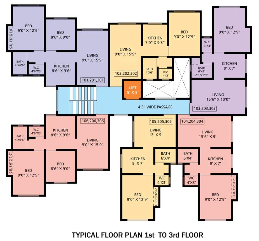  moreshwar apartments Moreshwar Apartments Cluster Plan from 1st to 3rd Floor