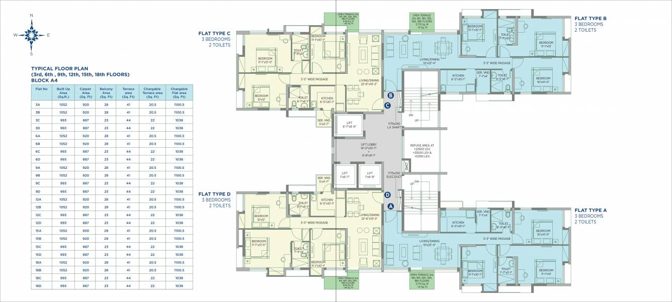 morya phase i Tower A4 Cluster Plan for 3rd,6th,9th,12th,15th & 18th Floor