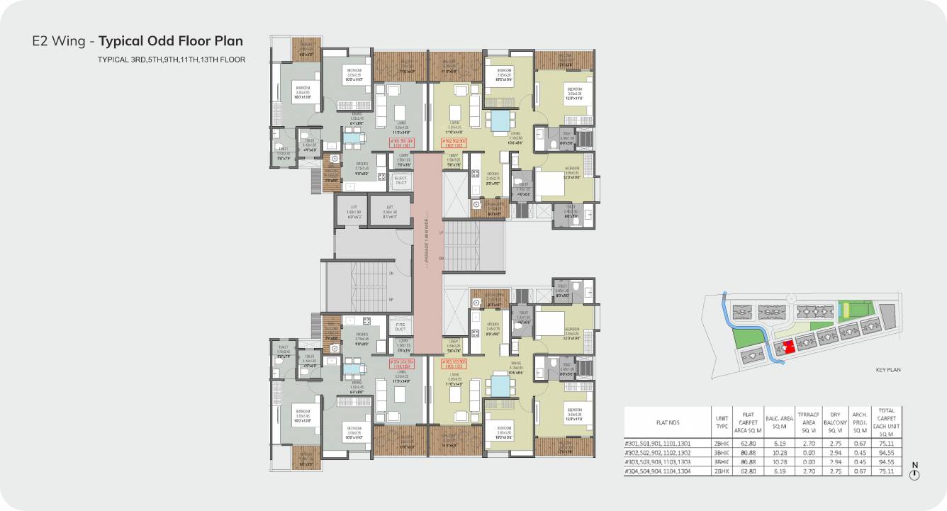 towers east phase 1 Wing E2 Cluster Plan for Odd Floor