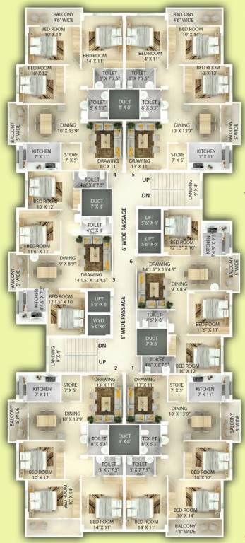  global village Cluster Plan from ground to 9th Floor