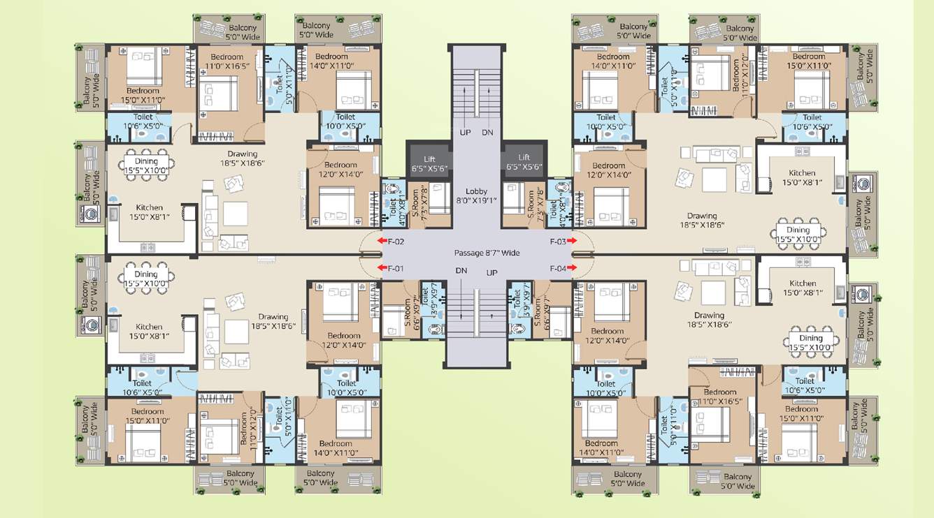  city A To H Cluster Plan for Typical Floor