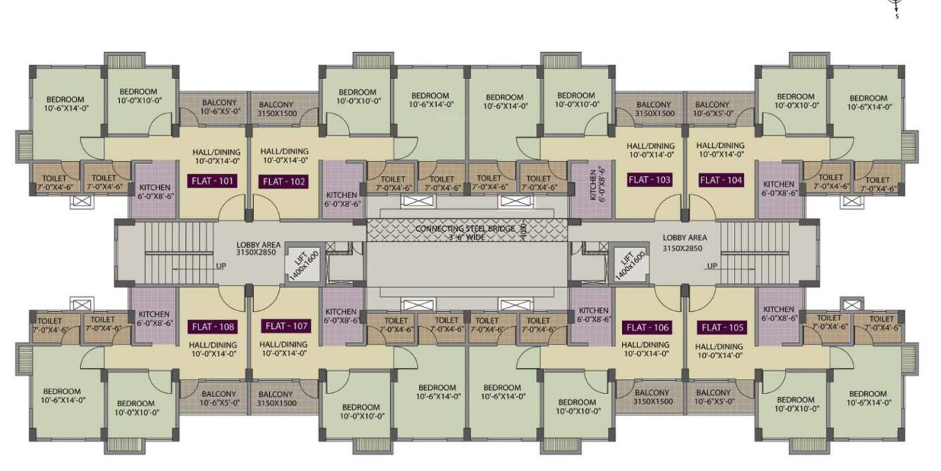 greens Cluster Plan from 1st to 8th Floor