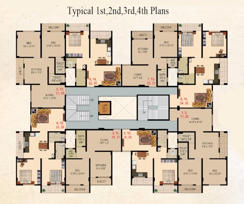  residency K B Residency Cluster Plan from 1st to 4th Floor