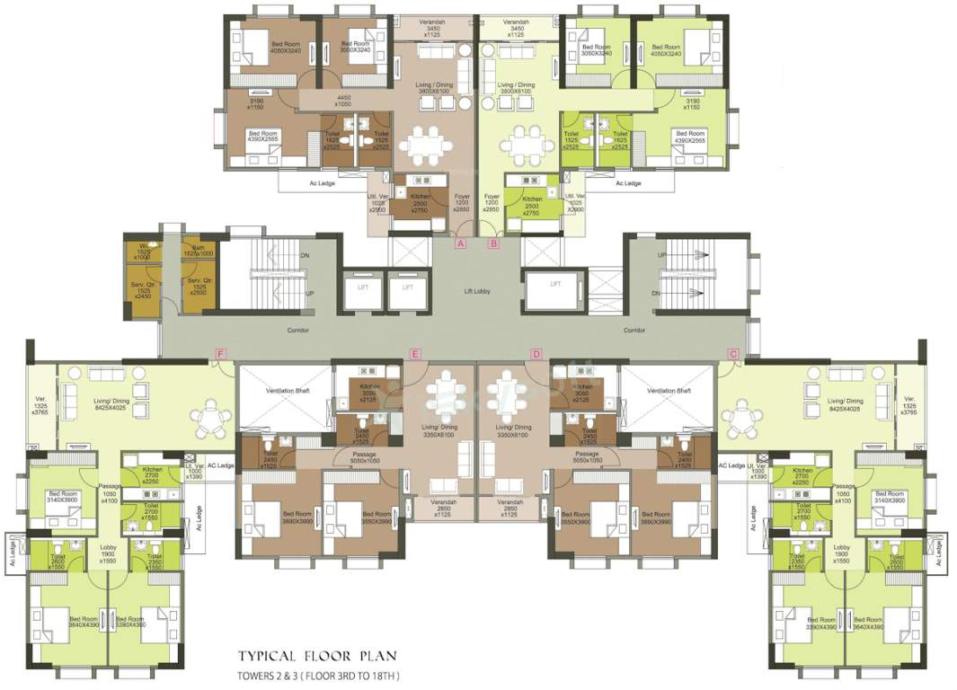  shangri la towers Cluster Plan from 3rd to 18th Floor