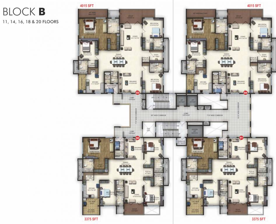  trendset jayabheri elevate Block B Cluster Plan For 11th, 14th, 16th, 18th, 20th Floor