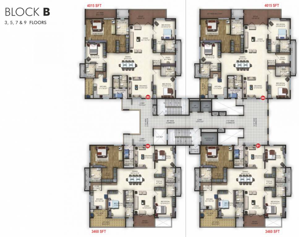  trendset jayabheri elevate Block B Cluster Plan For 3rd, 5th, 7th, 9th Floor