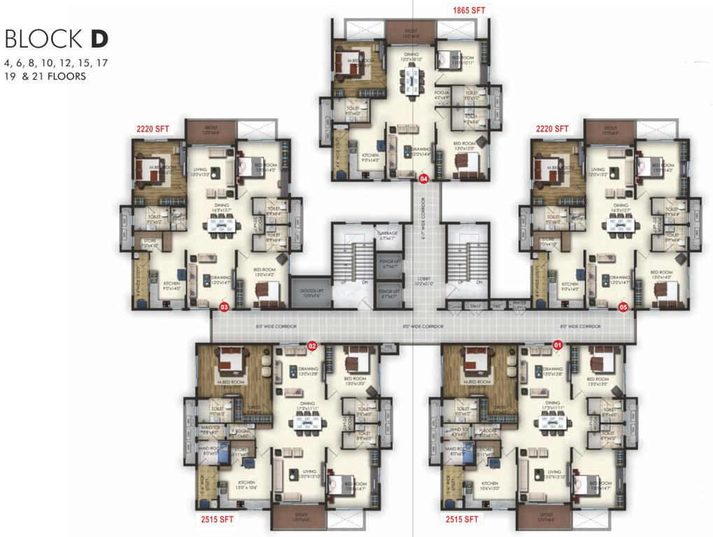  trendset jayabheri elevate Block D Cluster Plan For 4th, 6th, 8th, 10th, 12th, 15th, 17th, 19th, 21st Floor