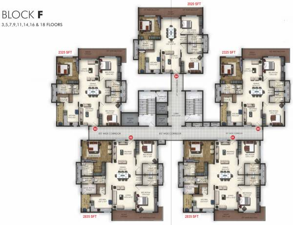  trendset-jayabheri-elevate Block F Cluster Plan For 3rd, 5th, 7th,  9th, 11th, 14th, 16th, 18th Floor