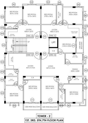 Tower 2 Cluster Plan for 1st, 3rd, 5th and 7th Floor swastika-pearl Tower 2 Cluster Plan for 1st, 3rd, 5th and 7th Floor