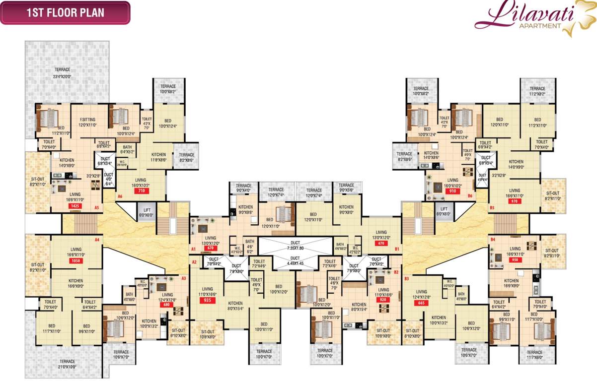  township 1st Floor Plan Of Lilavati Appartment Wing A And B 