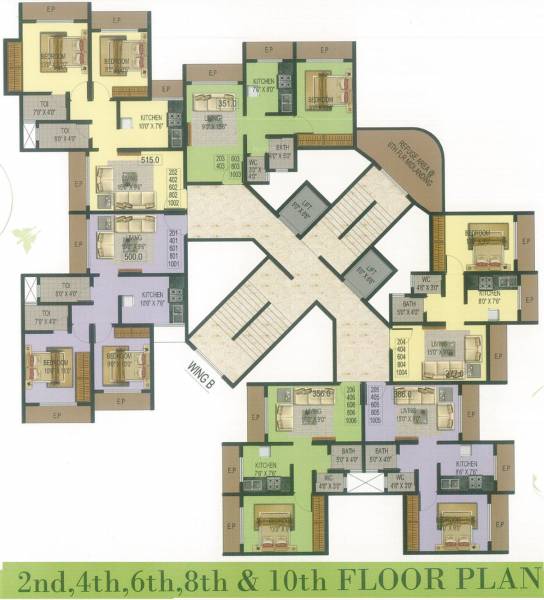  sajan-heights Wing B Cluster Plan for 2nd, 4th, 6th, 8th And 10th Floor Plan