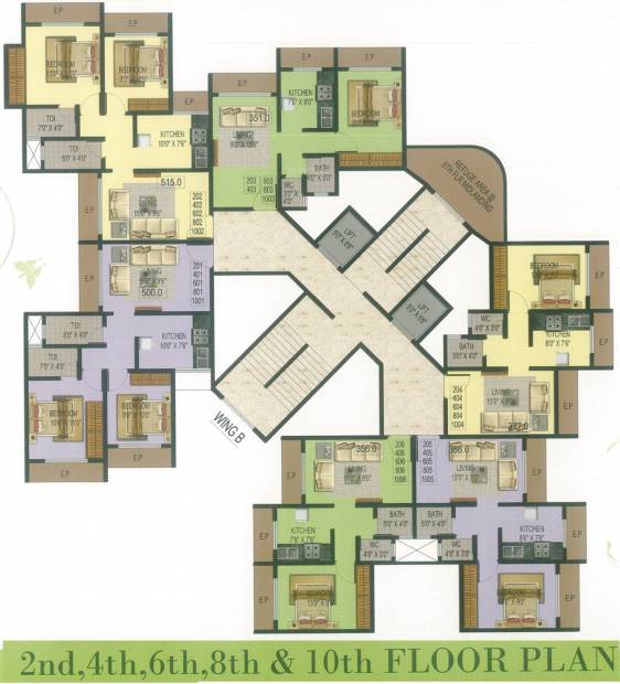  sajan-heights Wing B Cluster Plan for 2nd, 4th, 6th, 8th And 10th Floor Plan