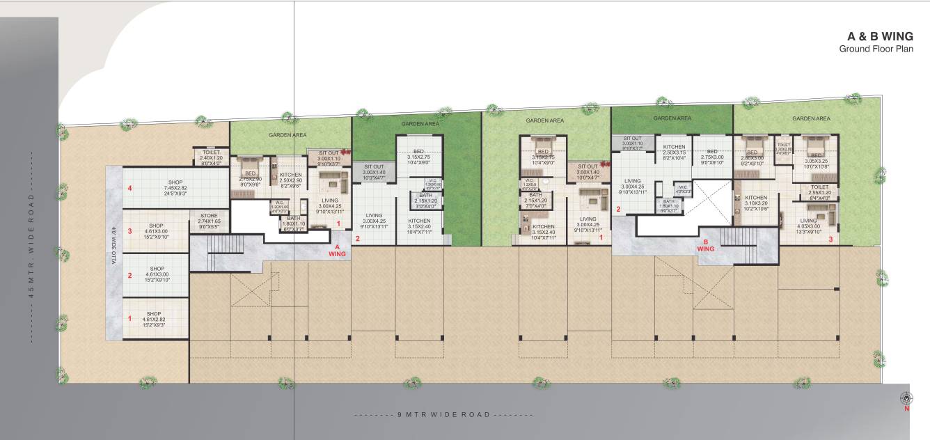  sai villas Wing A + B Cluster Plan For Ground Floor