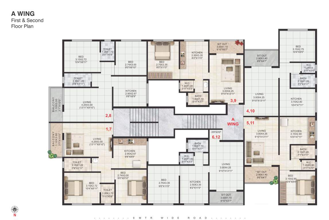  sai villas Wing A Cluster Plan From 1st To 2nd Floor