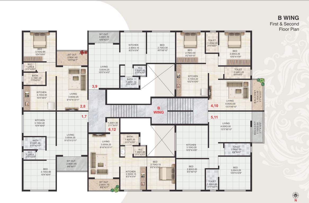  sai villas Wing B Cluster Plan From 1st To 2nd Floor