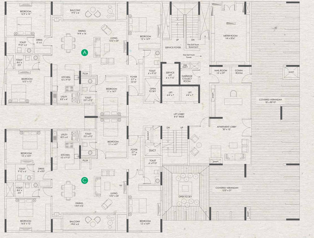  clover by the river Jade Green Ground Floor Cluster Plan