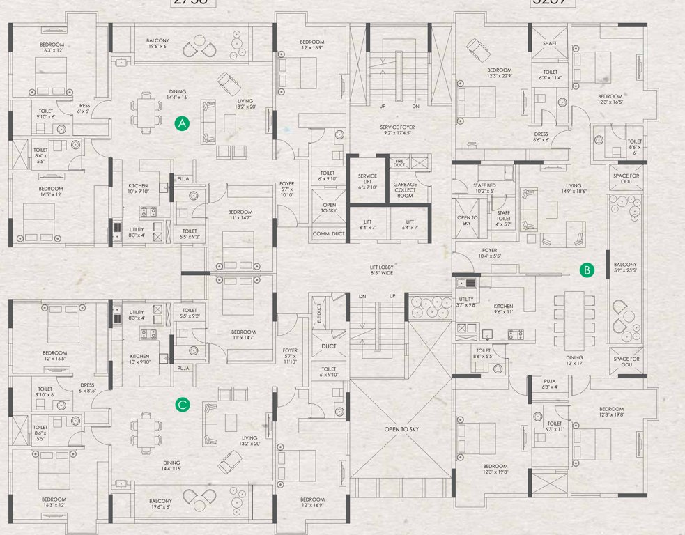  clover by the river Jade Green Typical Even Floor Cluster Plan